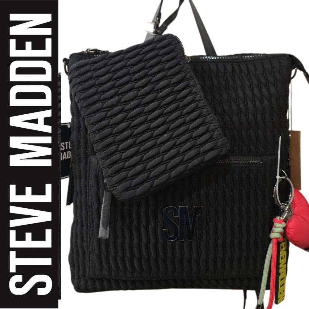 Steve Madden BChina‎ Quilted Convertible Tote/Backpack- Black